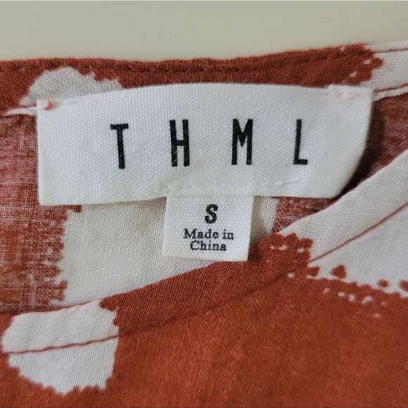 THML Women's Boho Rust and White Polka Dot Sleeveless Ruffle Peplum Blouse - Picture 2 of 14